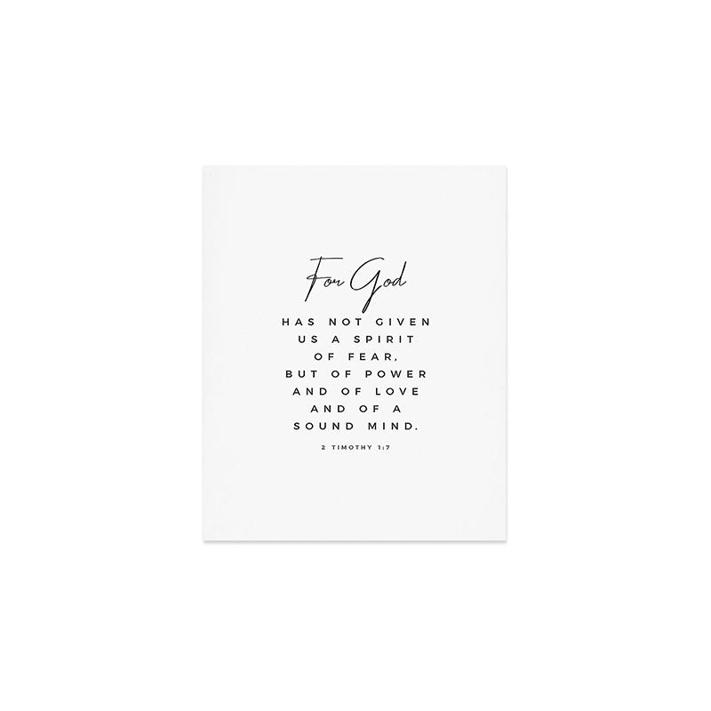 Christian Quote Wall Art 2 Timothy 1 7 For God Hath Not Given Us A Spirit Of Fear Bible Scripture Art Print Gallery Image 1