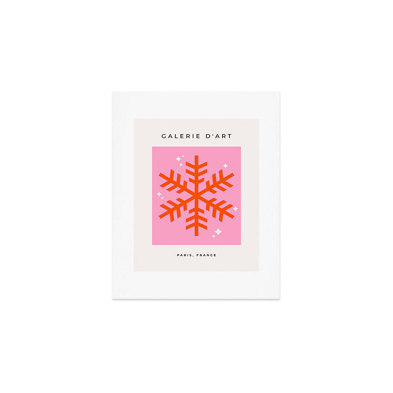 Christmas Print Snowflake Pink And Orange Holiday Decorations Festive Modern Decor Art Print Gallery Image 1