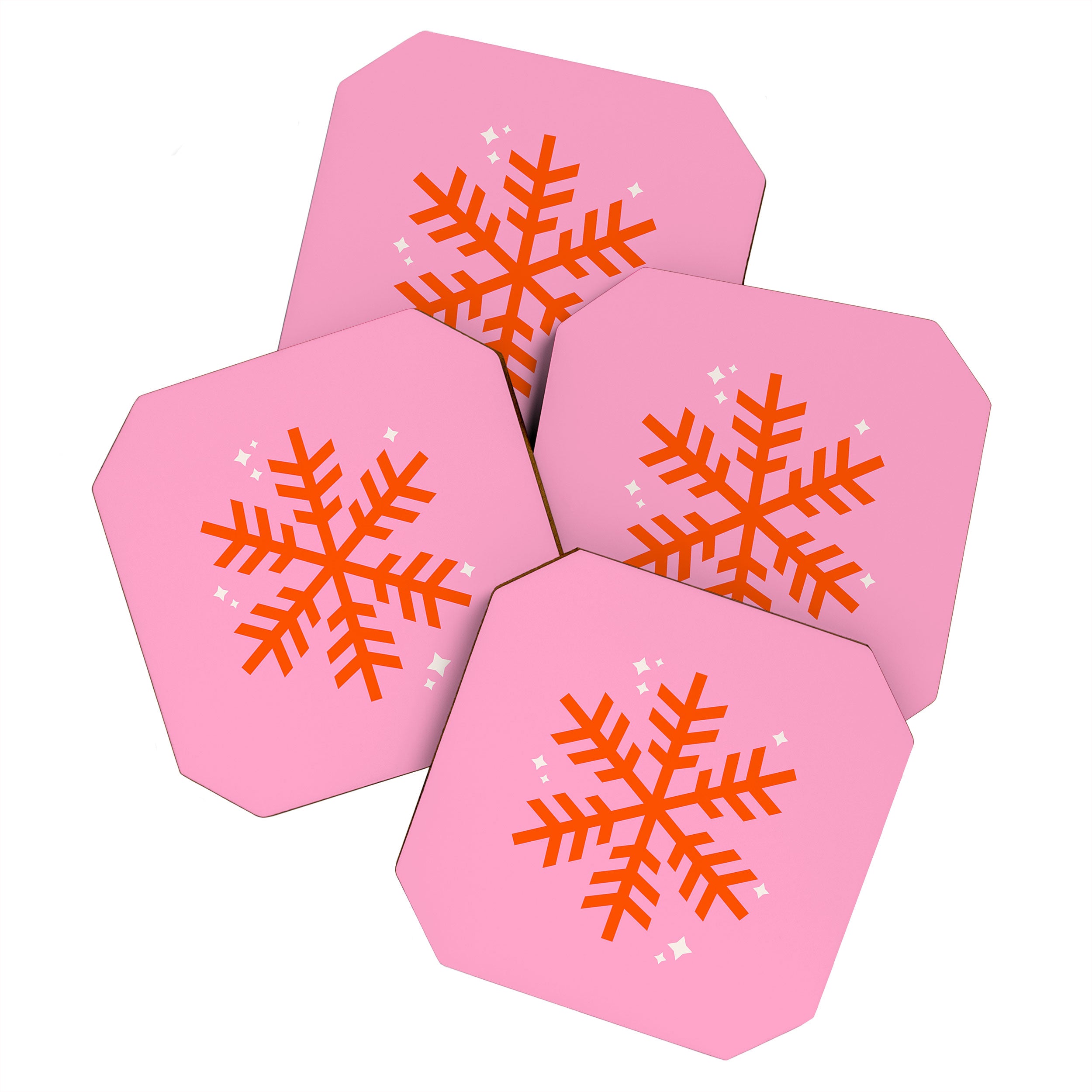 Christmas Print Snowflake Pink And Orange Holiday Decorations Festive Modern Decor Coaster Gallery Image 1