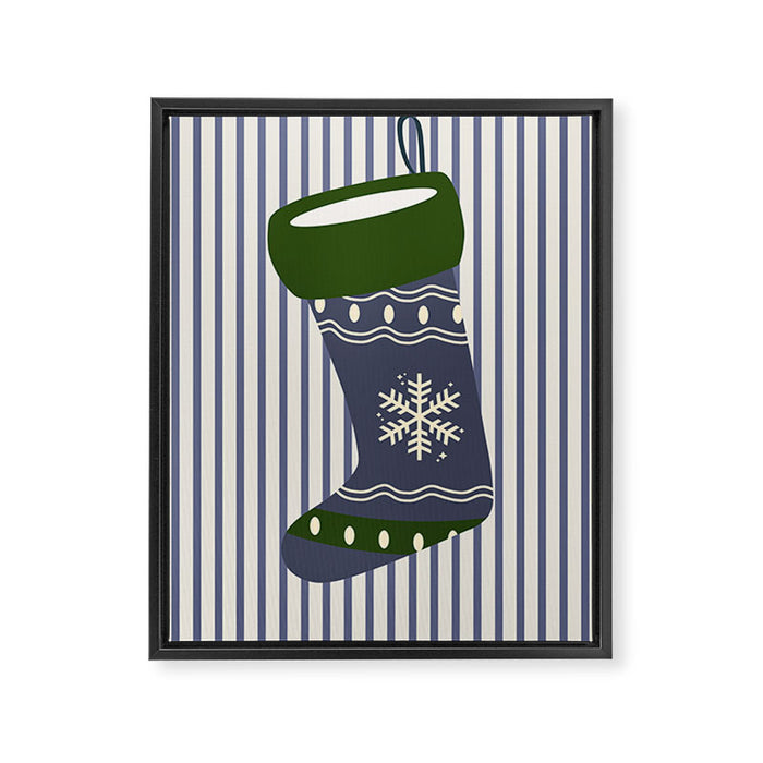 Christmas Stocking Blue Framed Canvas Print Gallery Image 1