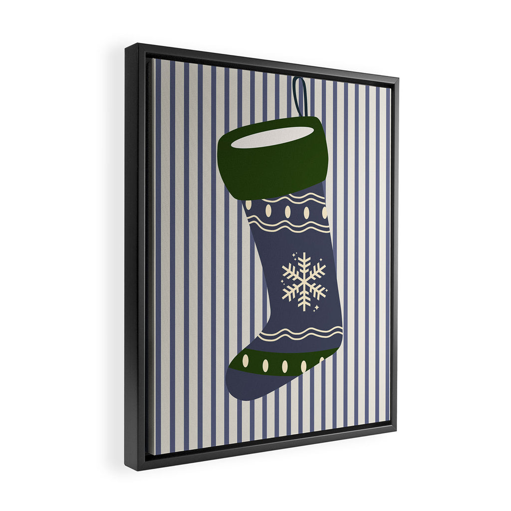 Christmas Stocking Blue Framed Canvas Print Gallery Image 2
