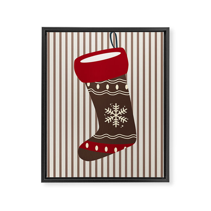 Christmas Stocking Brown And Red Framed Canvas Print Gallery Image 1