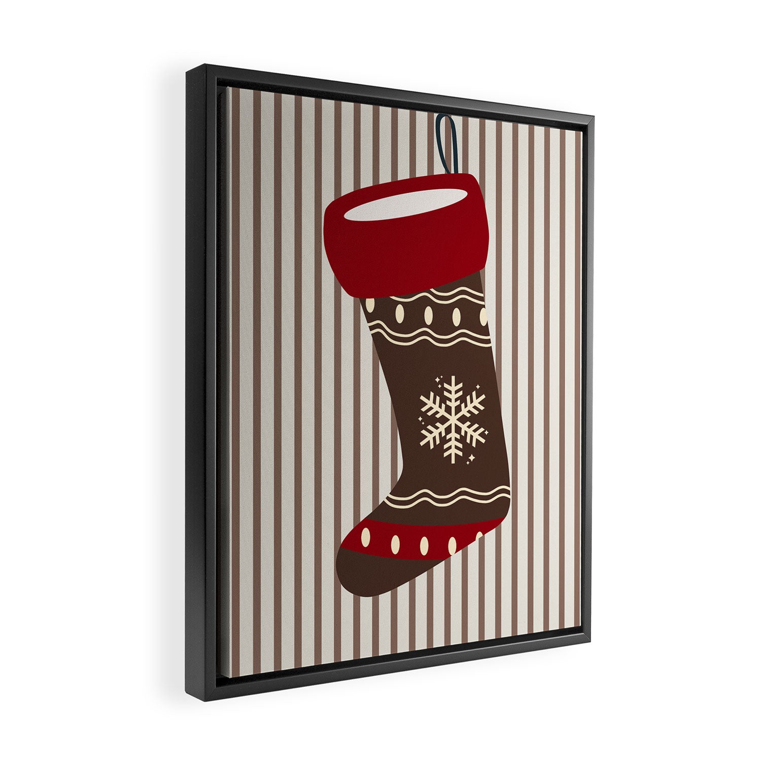 Christmas Stocking Brown And Red Framed Canvas Print Gallery Image 2