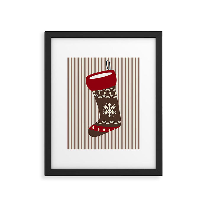 Christmas Stocking Brown And Red Framed Art Print Gallery Image 1