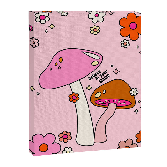 Colorful Mushrooms And Flowers In Pink Canvas Print Gallery Image 1