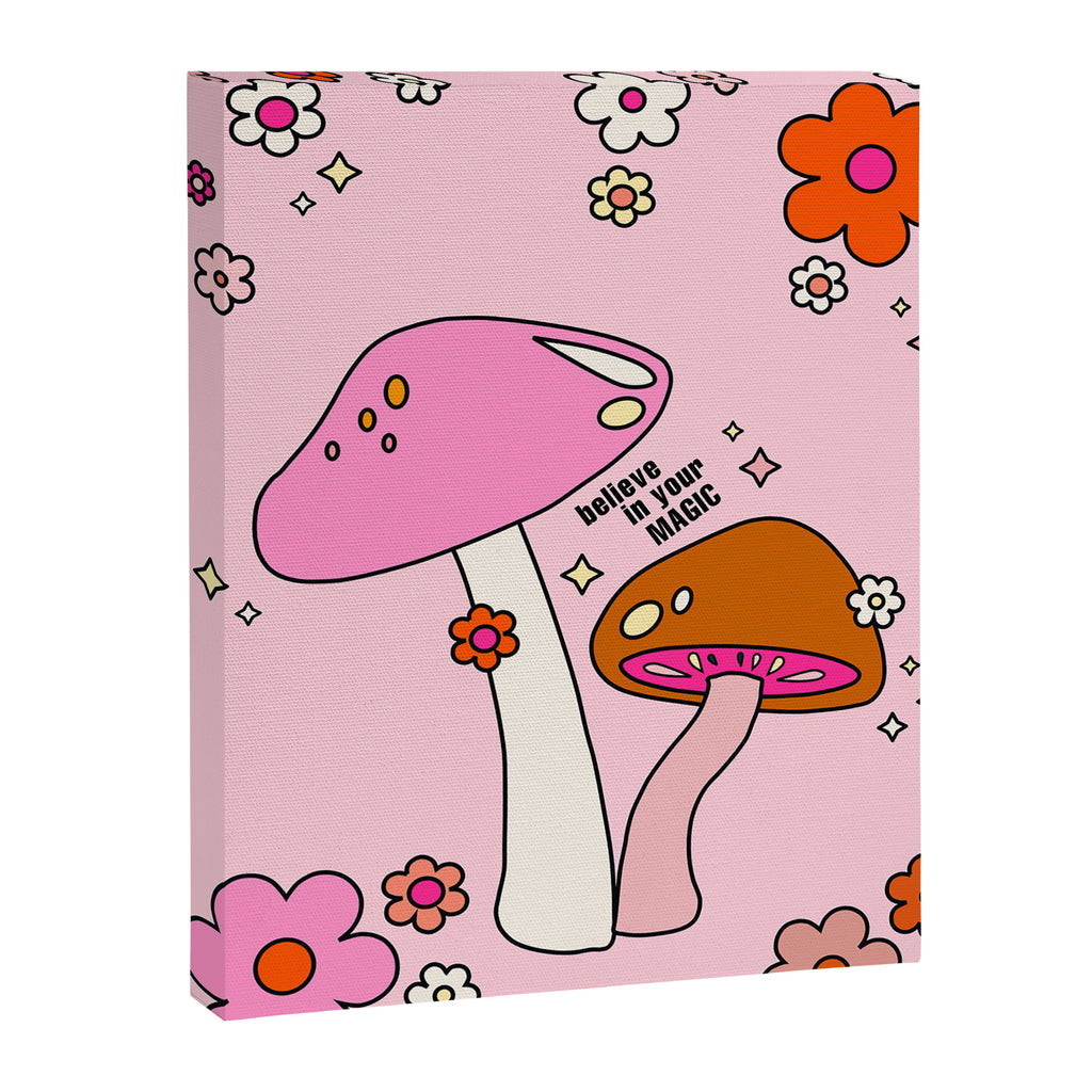 Colorful Mushrooms And Flowers In Pink Canvas Print Gallery Image 6