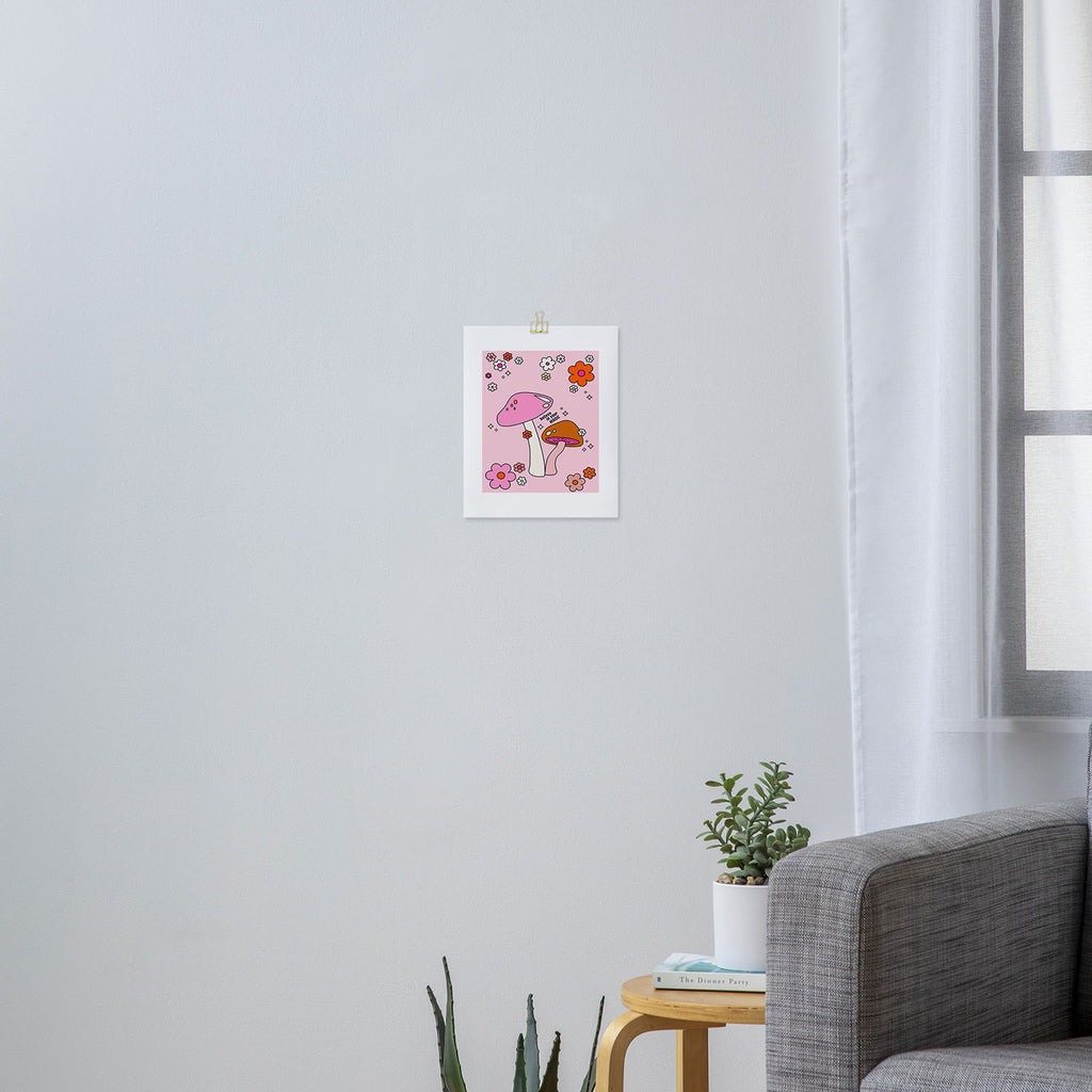 Colorful Mushrooms And Flowers In Pink Art Print Gallery Image 3
