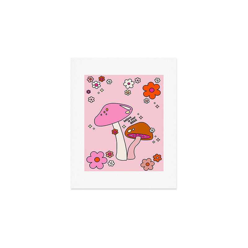 Colorful Mushrooms And Flowers In Pink Art Print Gallery Image 1
