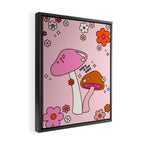 Colorful Mushrooms And Flowers In Pink Framed Canvas Print Gallery Image 2