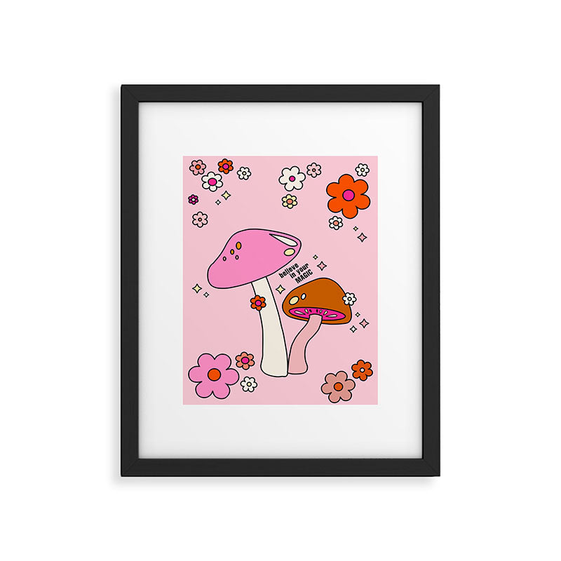 Colorful Mushrooms And Flowers In Pink Framed Art Print Gallery Image 5