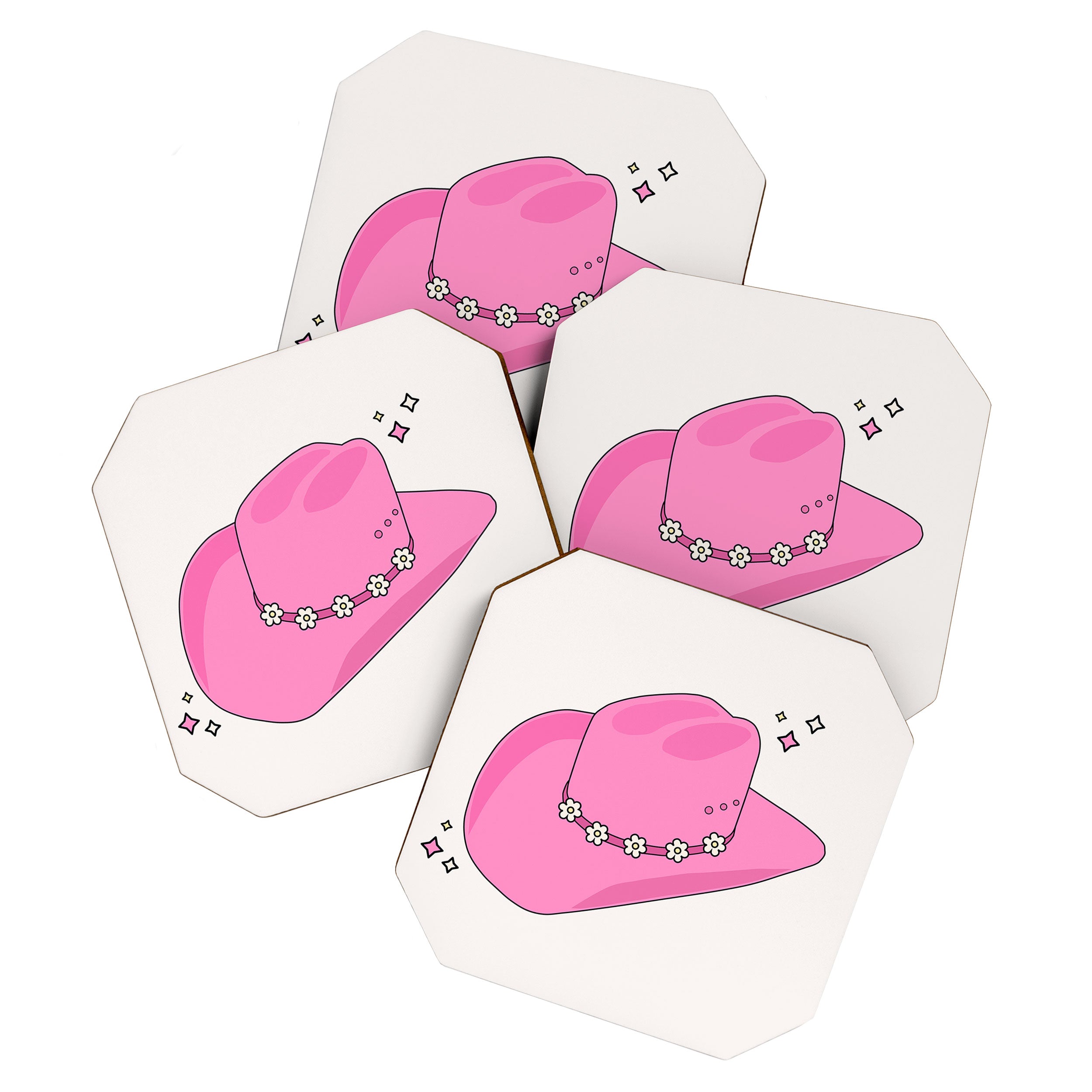 Cowboy Hat Print Pink Preppy Decor Aesthetic Coaster Gallery Image 1