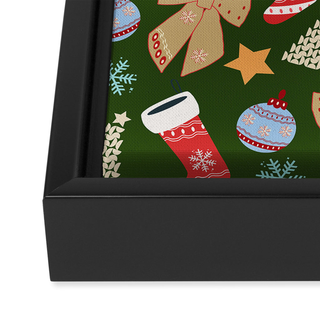 Cute Christmas Dark Green Framed Canvas Print Gallery Image 3