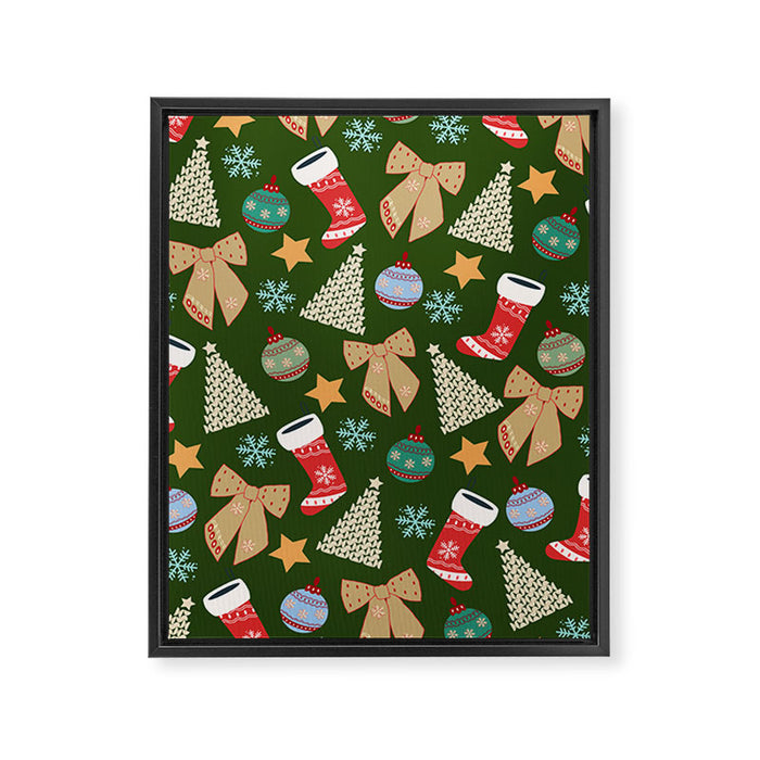 Cute Christmas Dark Green Framed Canvas Print Gallery Image 1