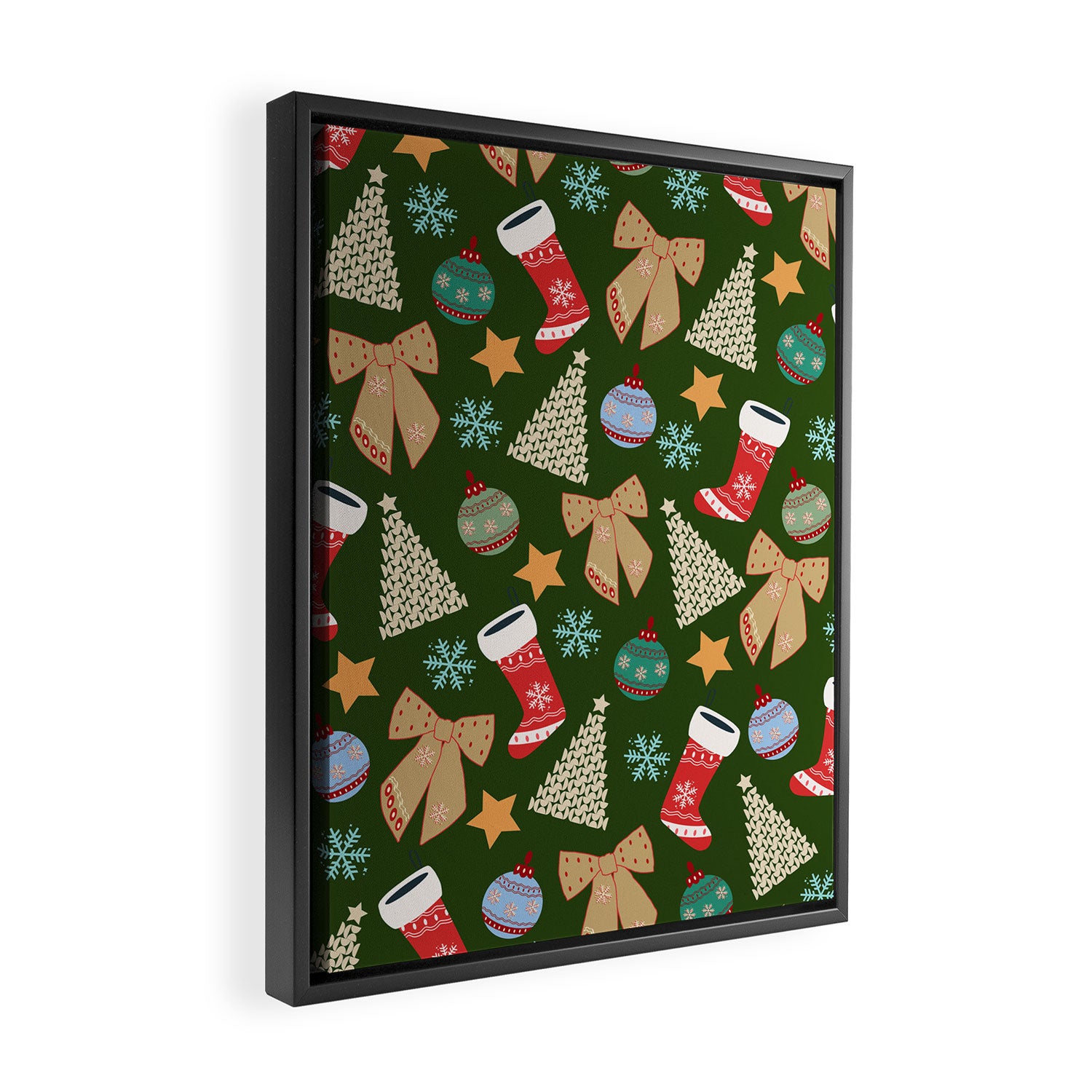 Cute Christmas Dark Green Framed Canvas Print Gallery Image 2