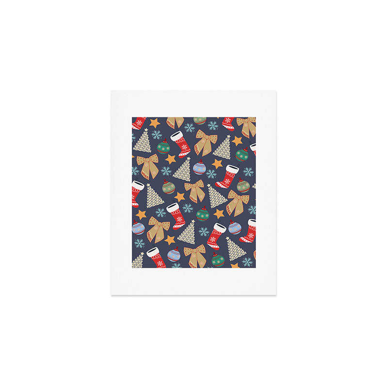 Cute Christmas Navy Blue Art Print Gallery Image 1