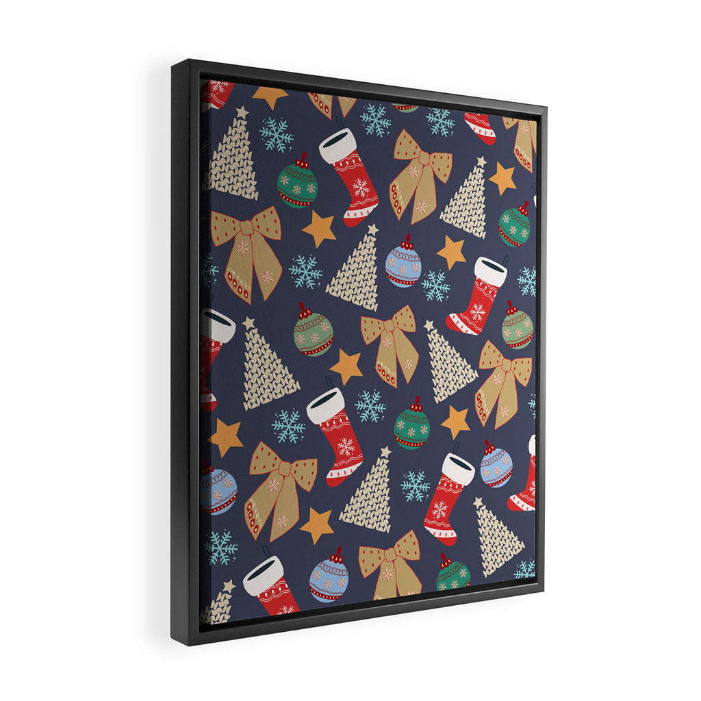 Cute Christmas Navy Blue Framed Canvas Print Gallery Image 2