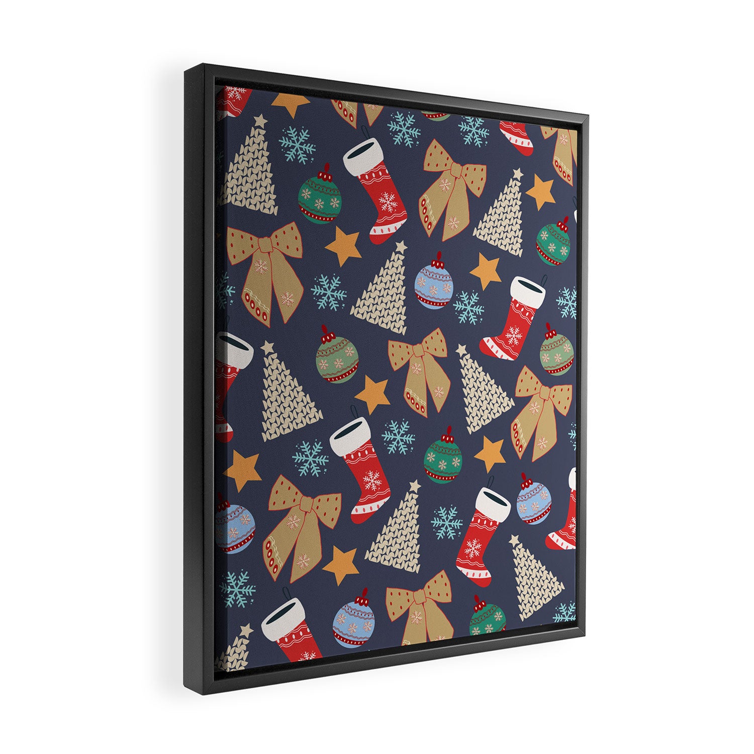 Cute Christmas Navy Blue Framed Canvas Print Gallery Image 2
