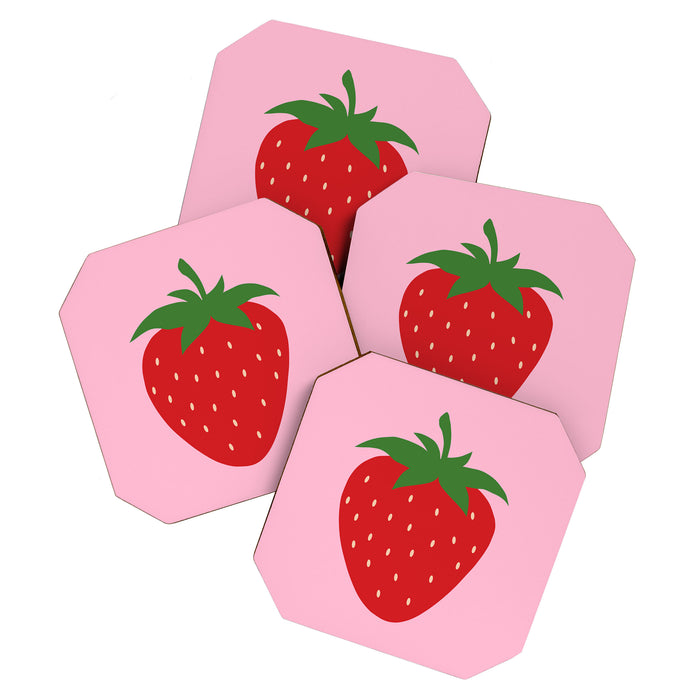 Fruit Market Print Pink Strawberry Print Fruit Art Modern Decor Food Art Abstract Coaster Gallery Image 1