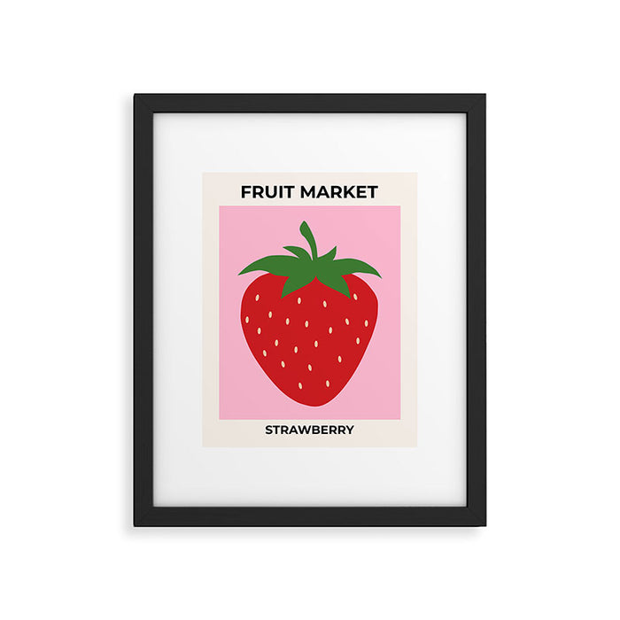 Fruit Market Print Pink Strawberry Print Fruit Art Modern Decor Food Art Abstract Framed Art Print Gallery Image 1