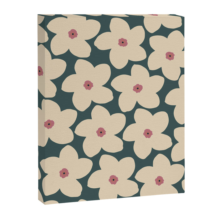 Green And Cream Retro Flower Canvas Print Gallery Image 1