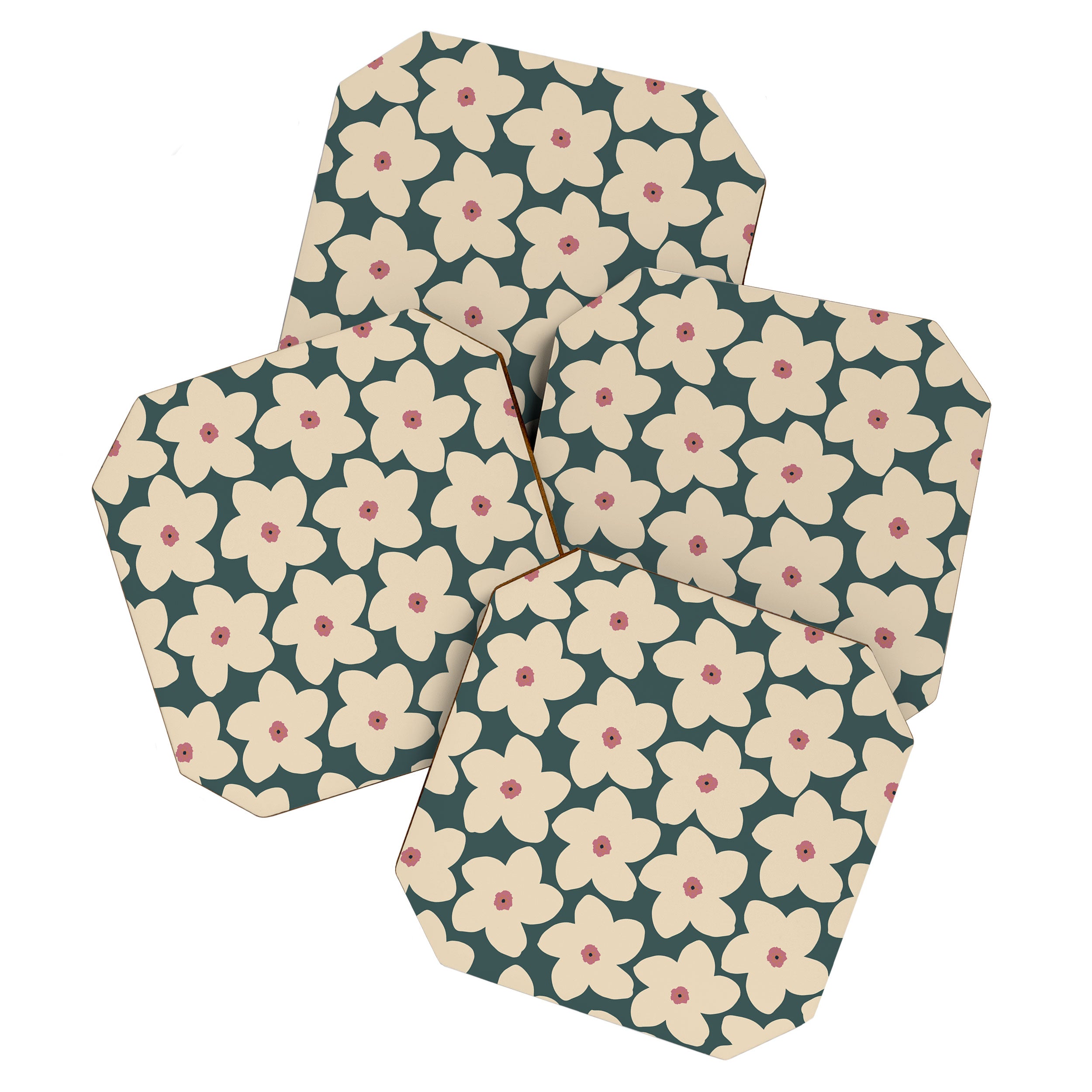 Green And Cream Retro Flower Coaster Gallery Image 1