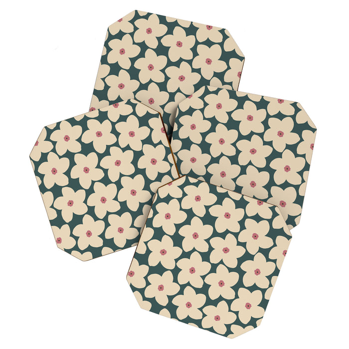 Green And Cream Retro Flower Coaster Gallery Image 1