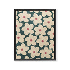 Green And Cream Retro Flower Framed Canvas Print Gallery Image 6