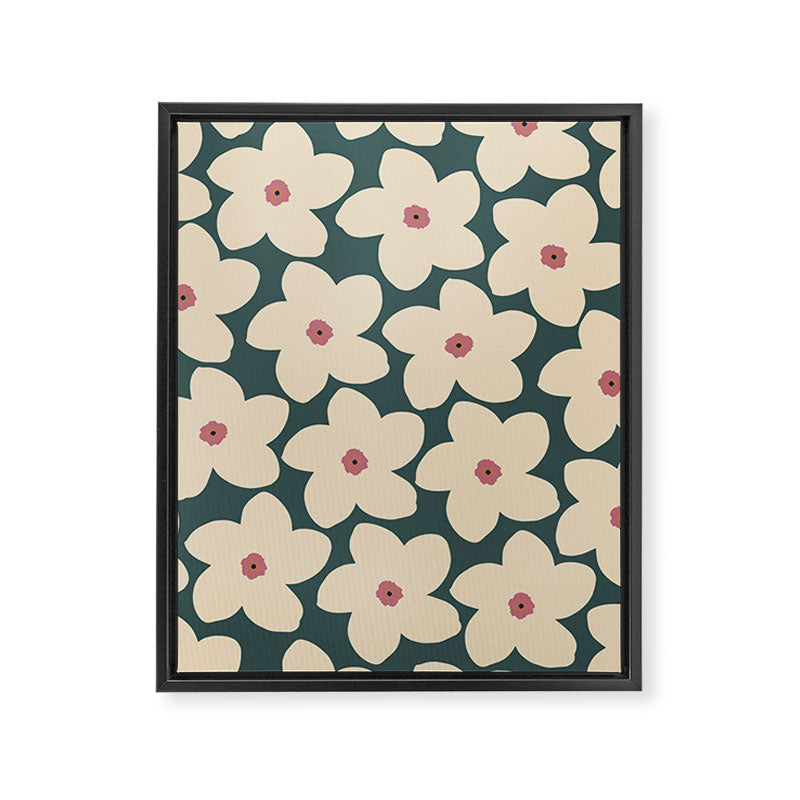 Green And Cream Retro Flower Framed Canvas Print Gallery Image 6