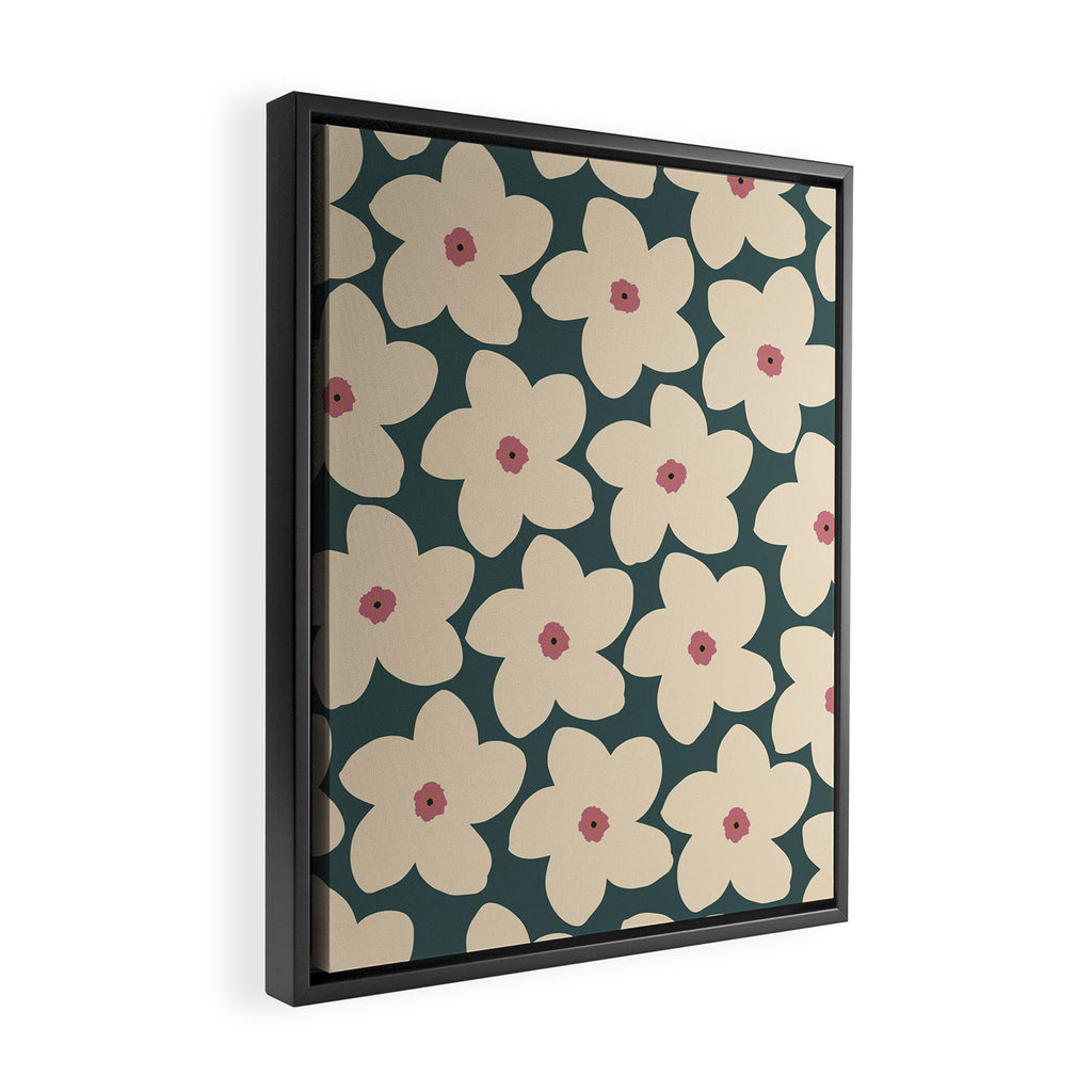 Green And Cream Retro Flower Framed Canvas Print Gallery Image 2