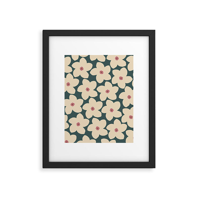 Green And Cream Retro Flower Framed Art Print Gallery Image 5