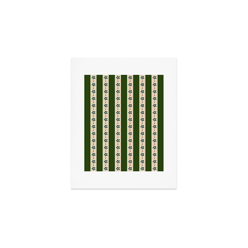Green And Cream Stripes And Flowers Art Print Gallery Image 1