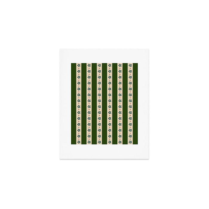 Green And Cream Stripes And Flowers Art Print Gallery Image 1