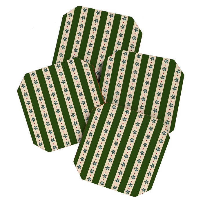 Green And Cream Stripes And Flowers Coaster Gallery Image 1