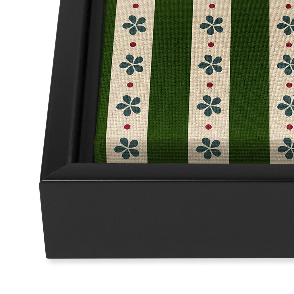 Green And Cream Stripes And Flowers Framed Canvas Print Gallery Image 3