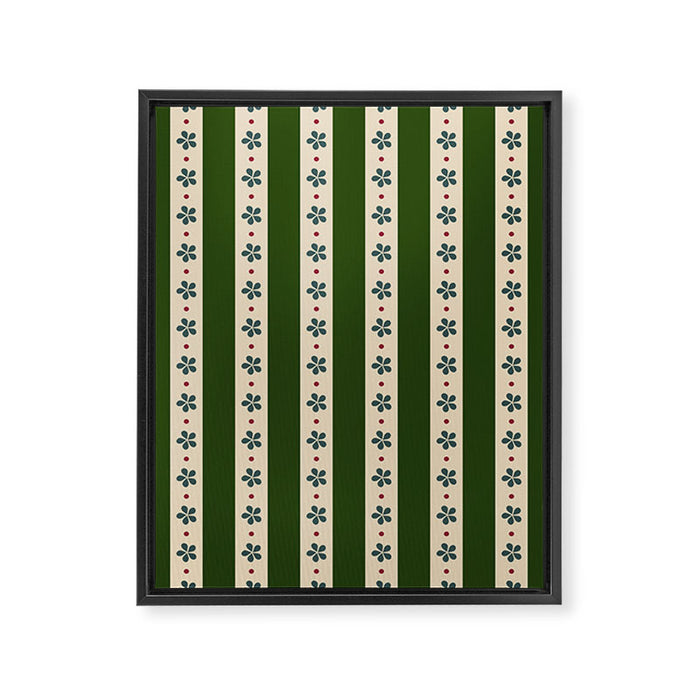 Green And Cream Stripes And Flowers Framed Canvas Print Gallery Image 1