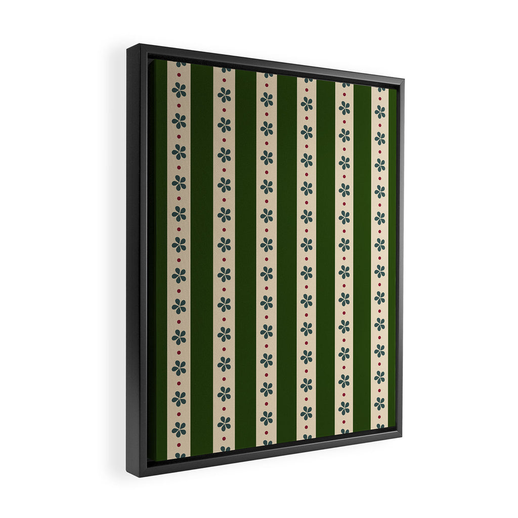 Green And Cream Stripes And Flowers Framed Canvas Print Gallery Image 2