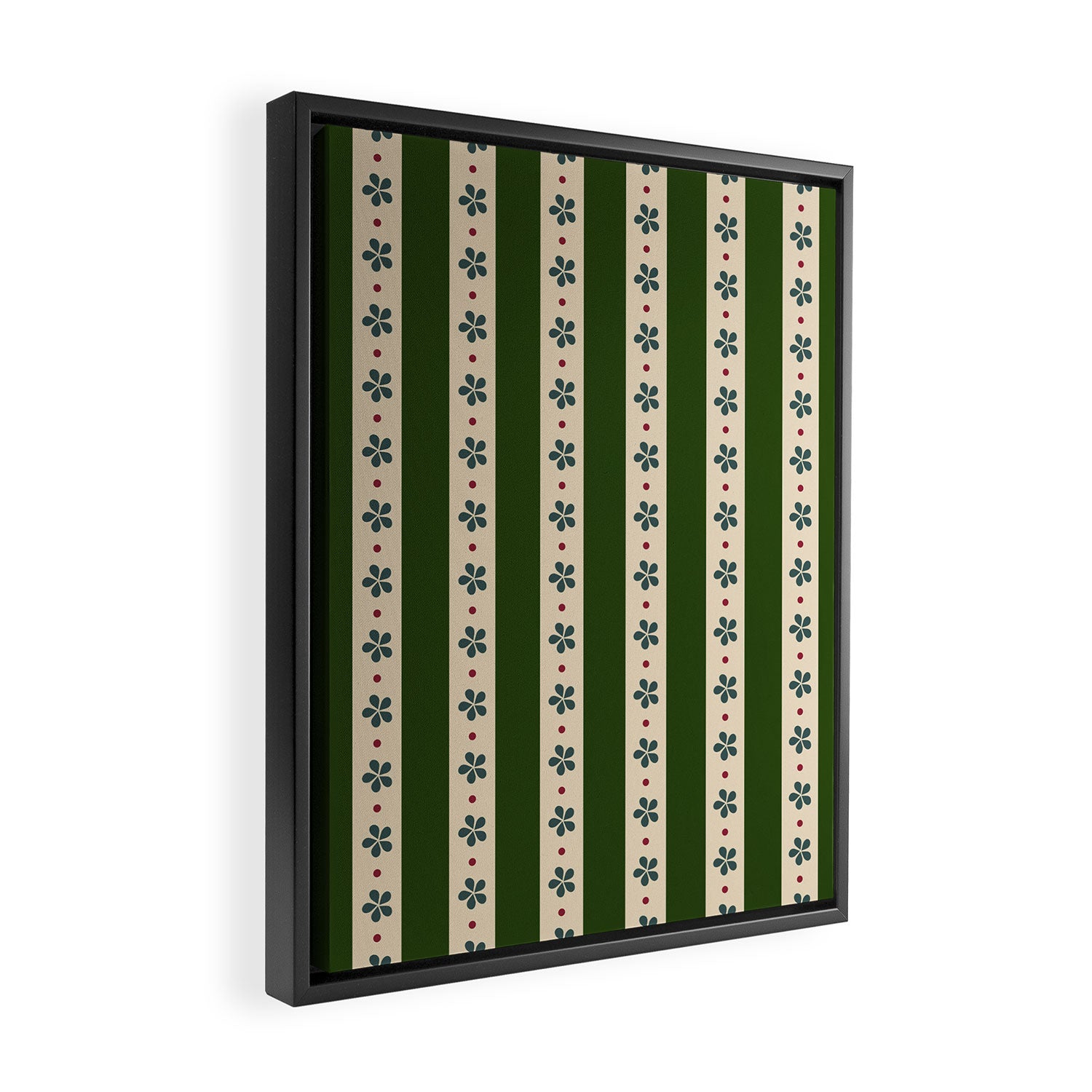 Green And Cream Stripes And Flowers Framed Canvas Print Gallery Image 2