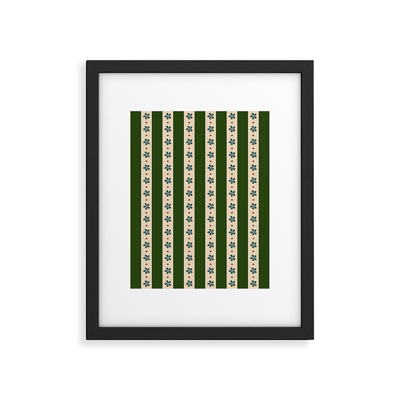 Green And Cream Stripes And Flowers Framed Art Print Gallery Image 5