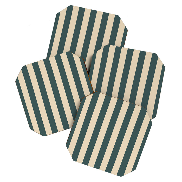 Green And Cream Vertical Stripes Coaster Gallery Image 1