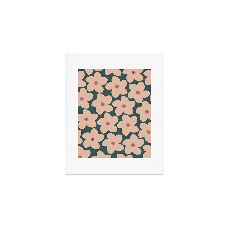 Green And Peach Retro Flower Art Print Gallery Image 1