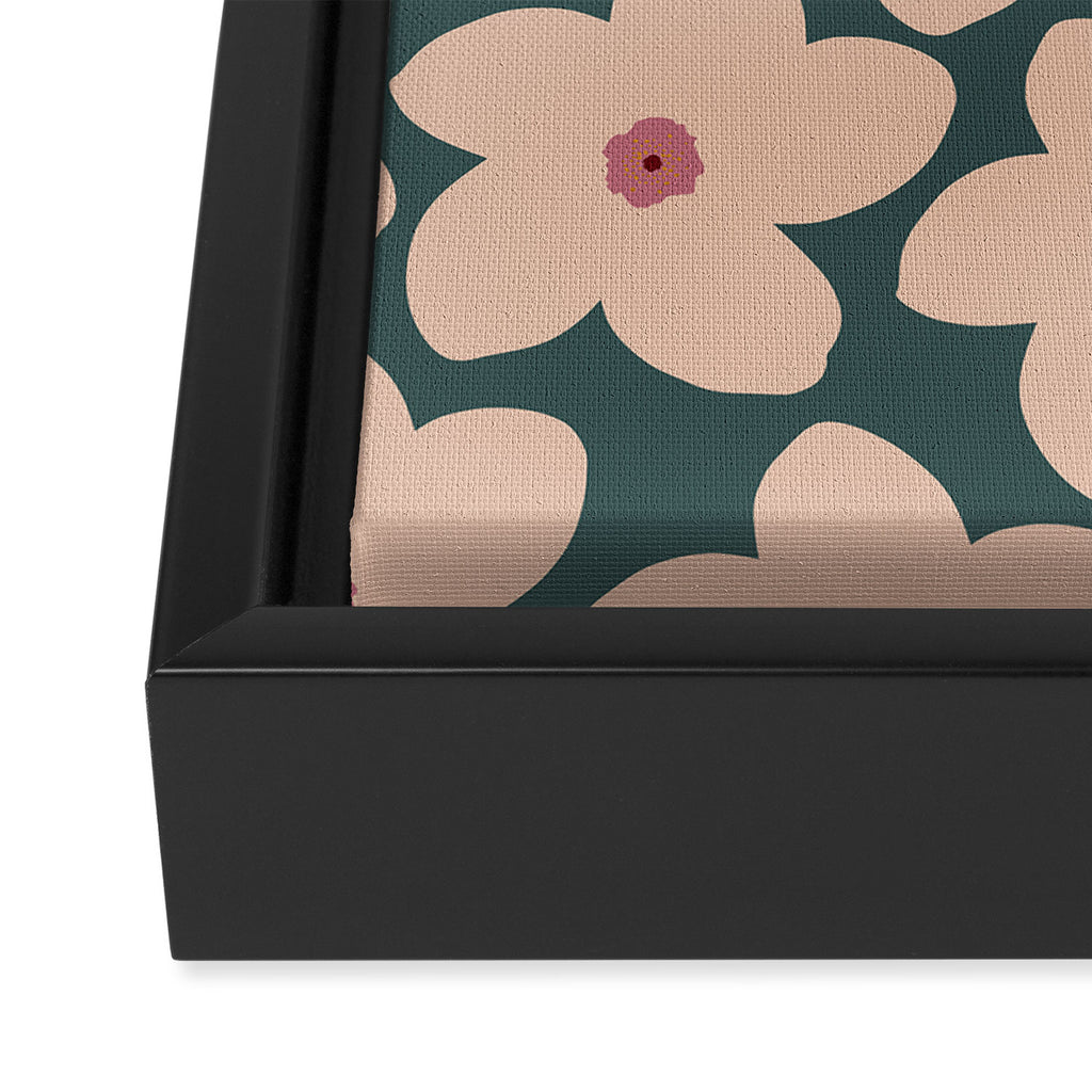 Green And Peach Retro Flower Framed Canvas Print Gallery Image 3
