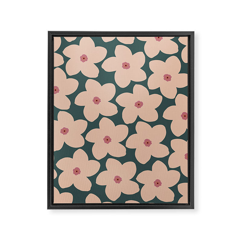 Green And Peach Retro Flower Framed Canvas Print Gallery Image 6