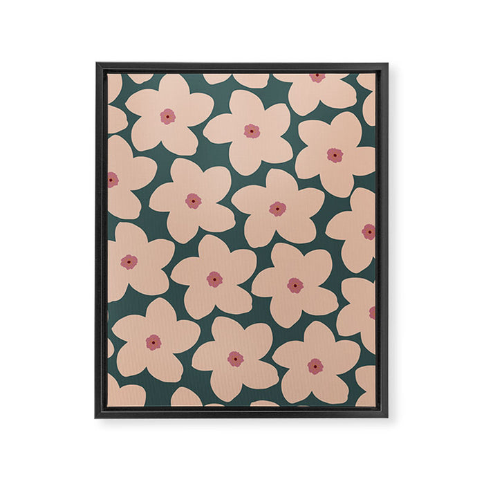 Green And Peach Retro Flower Framed Canvas Print Gallery Image 1