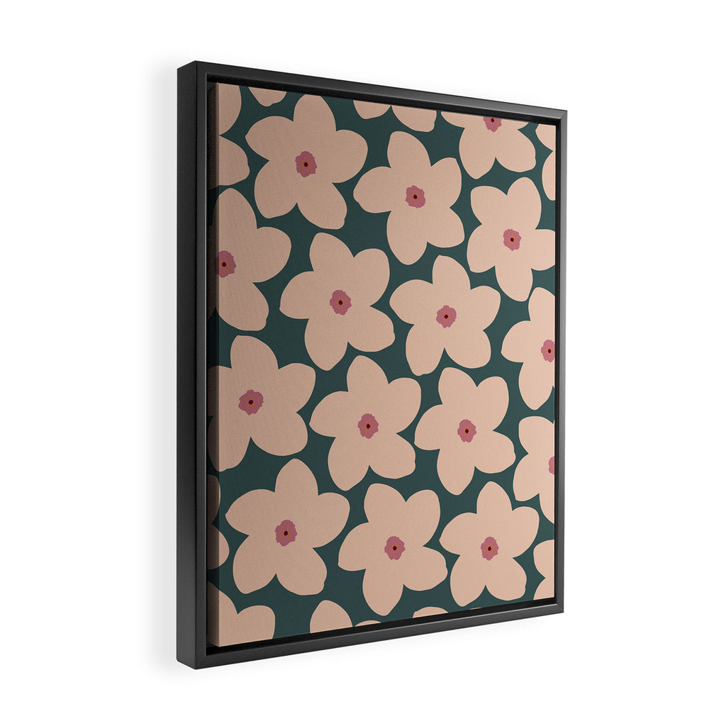 Green And Peach Retro Flower Framed Canvas Print Gallery Image 2