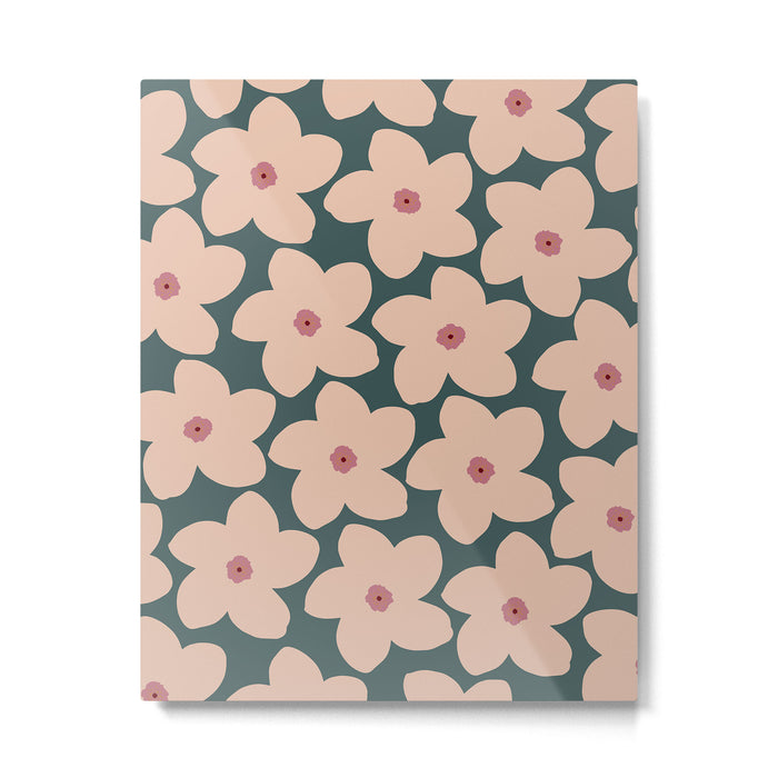 Green And Peach Retro Flower Metal Print Gallery Image 1