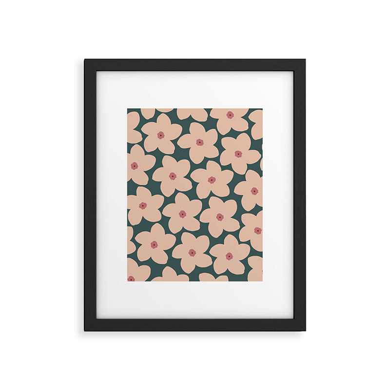Green And Peach Retro Flower Framed Art Print Gallery Image 5