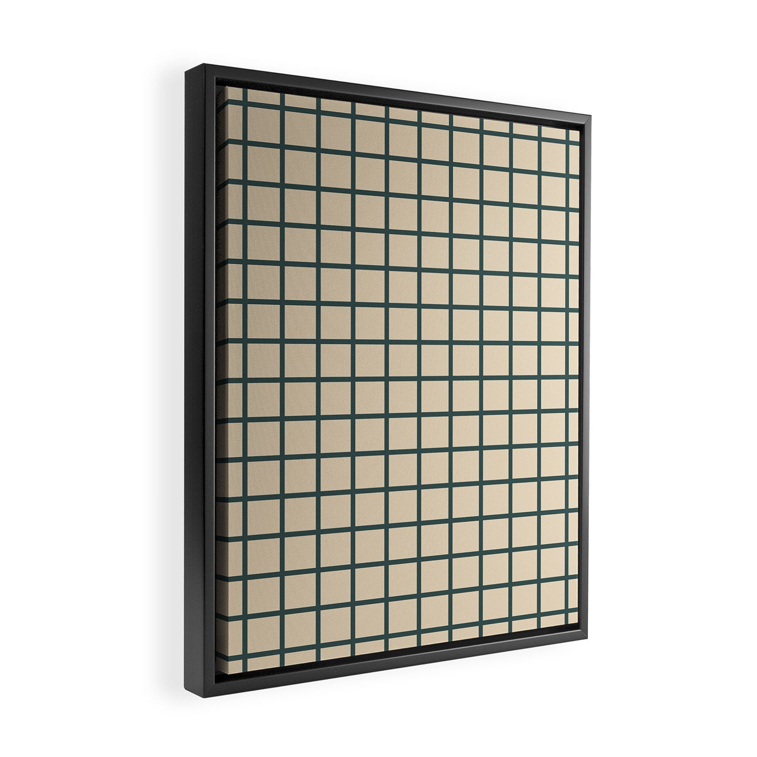 Green On Cream Grid Framed Canvas Print Gallery Image 2