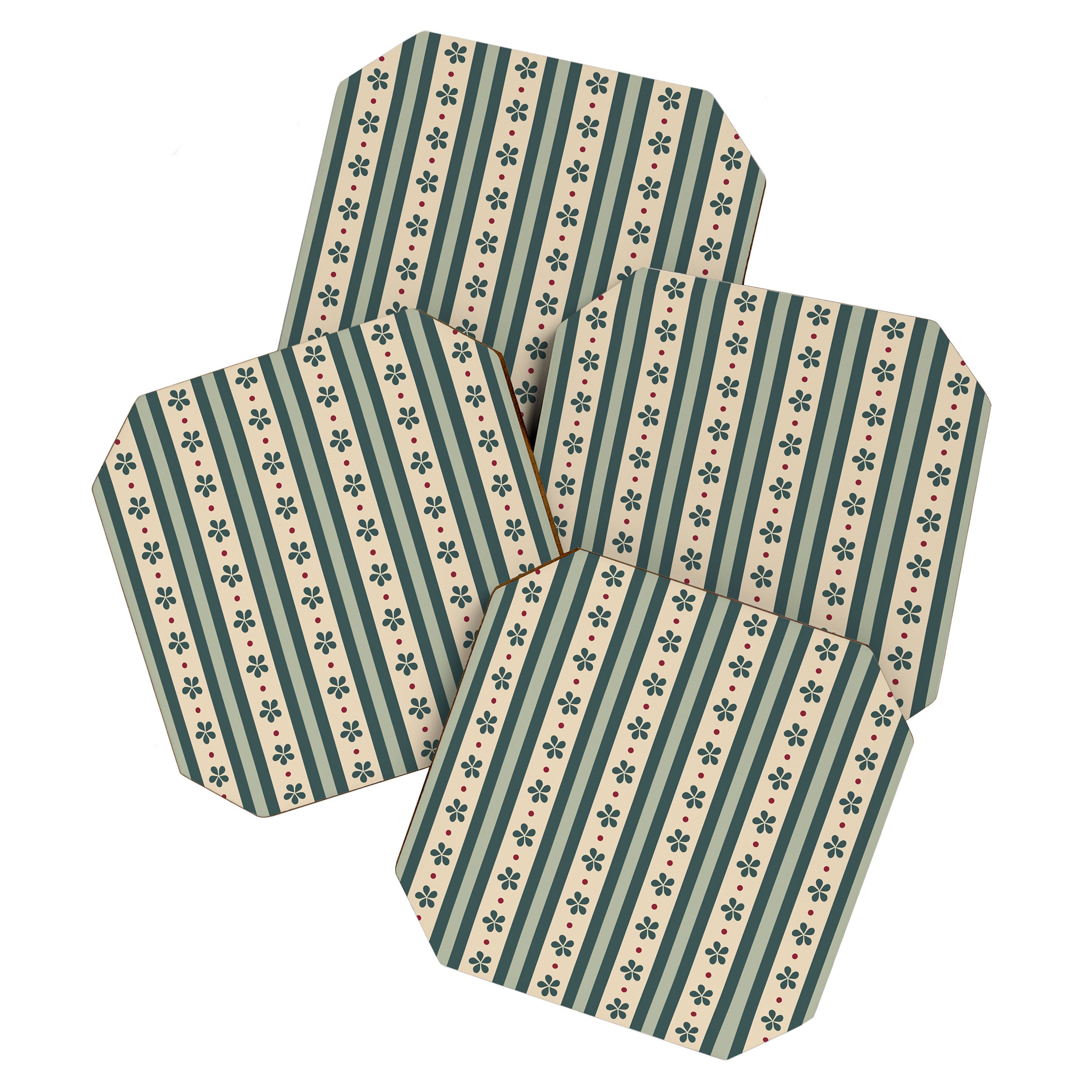 Green Stripes And Flowers Coaster Gallery Image 1