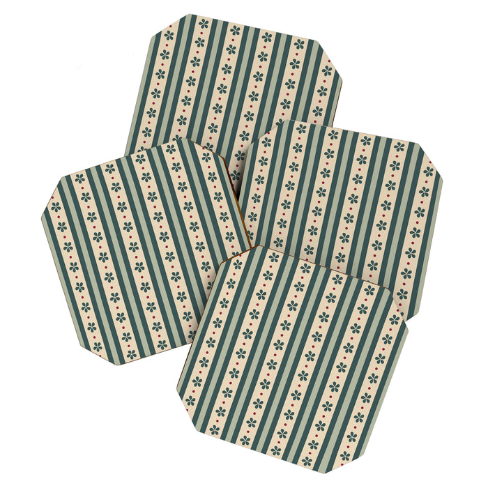 Green Stripes And Flowers Coaster Gallery Image 1