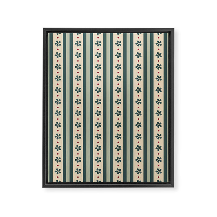 Green Stripes And Flowers Framed Canvas Print Gallery Image 1